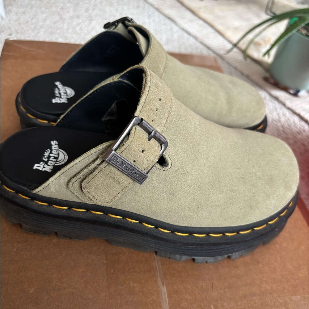 Dr. Martens Zebzag suede platform mule in muted olive